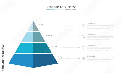Business pyramid diagram infographic design 4 steps on white background