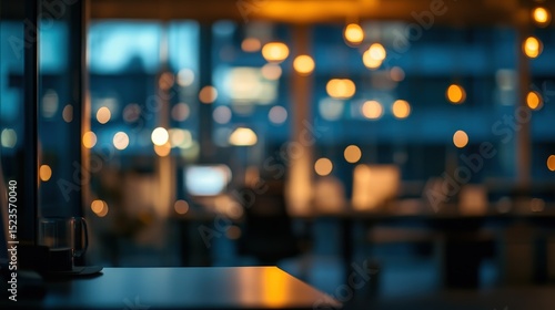 Modern office blur background with bokeh, perfect for virtual meeting backgrounds, presentations and overlays