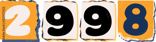 2998 Retro torn paper number Design art
