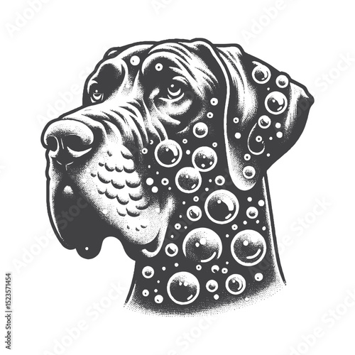 Vintage Hand-Drawn Great Dane Relax on the Sofa Illustration – Cozy Dog Engraved Style Vector for T-Shirts, Posters, Stickers, and Home Comfort Theme Apparel