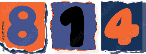 814 Retro torn paper number Design art