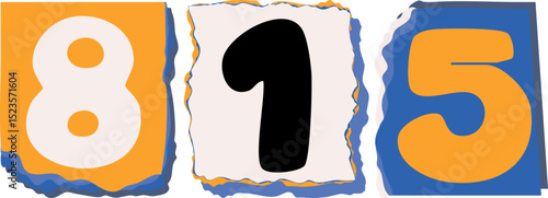 815 Retro torn paper number Design art