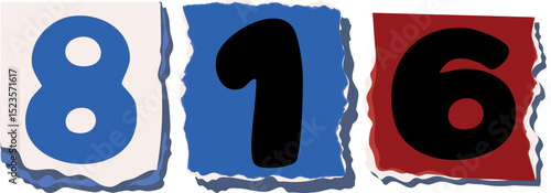 816 Retro torn paper number Design art