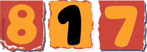 817 Retro torn paper number Design art