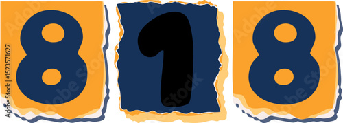 818 Retro torn paper number Design art