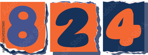 824 Retro torn paper number Design art