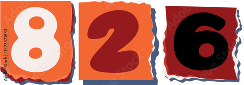 826 Retro torn paper number Design art