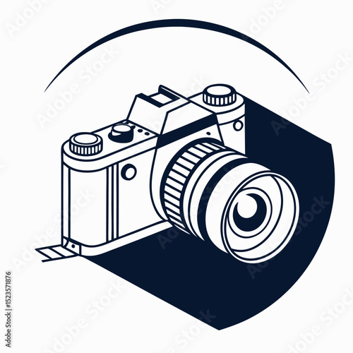 Vintage camera isometric illustration monochrome photo equipment design
