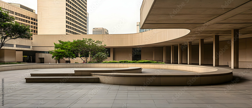 Obraz premium Modern Concrete Courtyard With Beige Walls And Plants