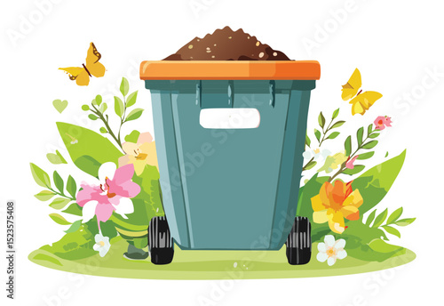 Composting Bin with Spring Flowers