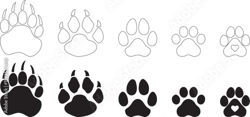 paw prints, paw, footprints, animal tracks, dog, cat, bear, vector, outline, silhouette, black and white, paws, paw shapes, illustration, design, 