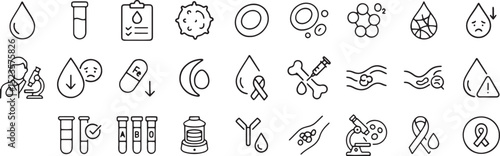 blood, cells, icons, vector, outline, medical, healthcare, health, drop, test tube, analysis, blood test, disease, iron, anemia, oxygen, thrombosis, 