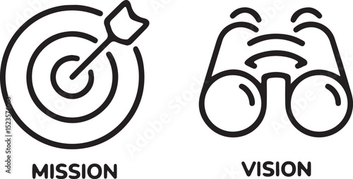 mission, vision, goals, target, binoculars, business, strategy, planning, achievement, success, focus, direction, leadership, concept, idea, design, infographic, icon, vector, illustration, corporate,