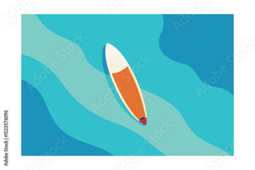Serene Summer Paddleboarding A Top-Down View of a Paddleboard on Calm Ocean Waters