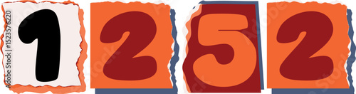 1252 Retro torn paper number Design art