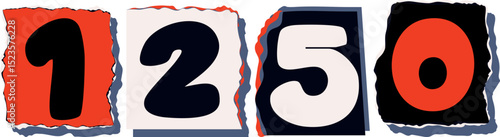 1250 Retro torn paper number Design art