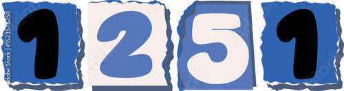 1251 Retro torn paper number Design art