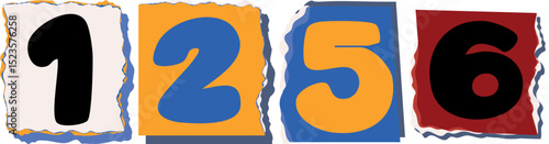 1256 Retro torn paper number Design art