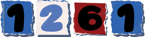 1261 Retro torn paper number Design art