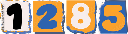1285 Retro torn paper number Design art