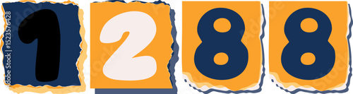 1288 Retro torn paper number Design art