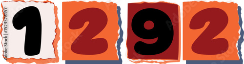1292 Retro torn paper number Design art