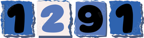 1291 Retro torn paper number Design art