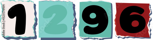 1296 Retro torn paper number Design art