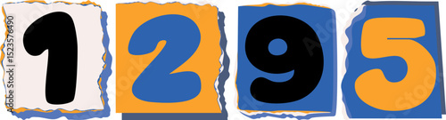 1295 Retro torn paper number Design art