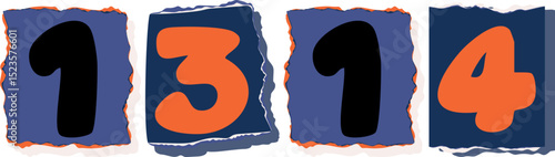 1314 Retro torn paper number Design art