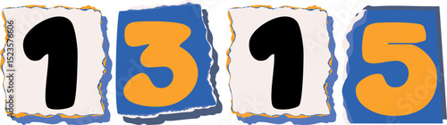 1315 Retro torn paper number Design art