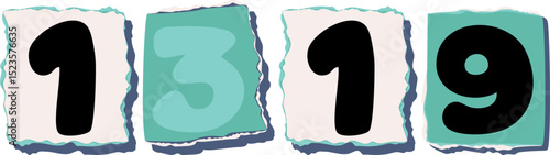 1319 Retro torn paper number Design art
