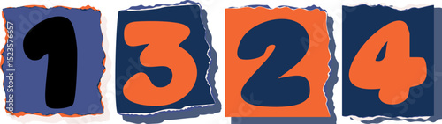 1324 Retro torn paper number Design art