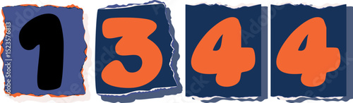 1344 Retro torn paper number Design art