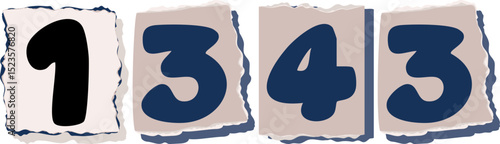 1343 Retro torn paper number Design art