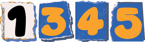 1345 Retro torn paper number Design art