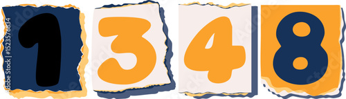 1348 Retro torn paper number Design art