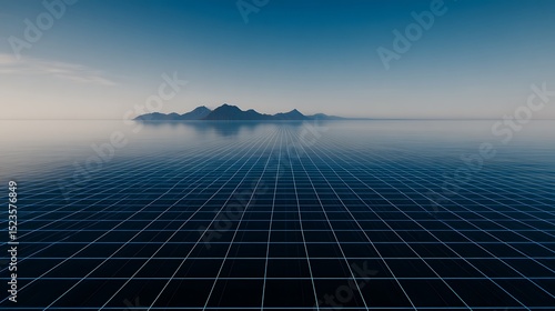 Ocean grid horizon towards distant islands