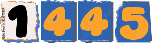 1445 Retro torn paper number Design art