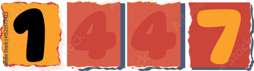 1447 Retro torn paper number Design art