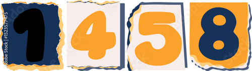 1458 Retro torn paper number Design art