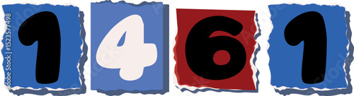 1461 Retro torn paper number Design art
