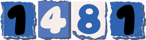 1481 Retro torn paper number Design art