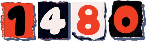 1480 Retro torn paper number Design art