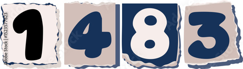1483 Retro torn paper number Design art