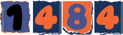 1484 Retro torn paper number Design art
