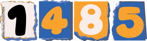 1485 Retro torn paper number Design art