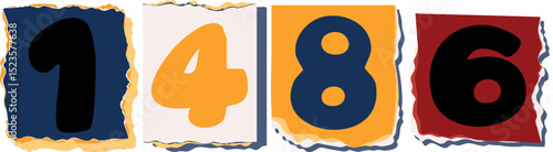 1486 Retro torn paper number Design art