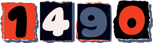 1490 Retro torn paper number Design art