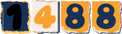 1488 Retro torn paper number Design art